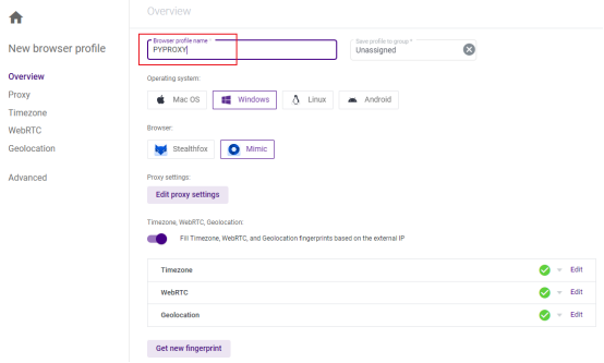 how configure pyproxy on indigo