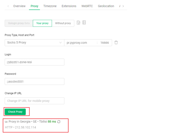 how to configure proxy on gologin