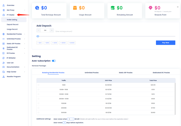 PY Wallet: Effortless Payments & Seamless Renewals for Your Proxies